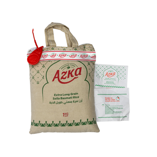 "أرز بسمتي طويل الحبة من أزكى سيلّا كريمي 5 كجم، ناعم ومنفوش، مثالي للموائد والعزائم"