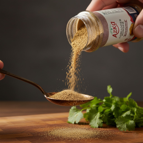 "Azka Coriander Powder 50 g – high‑quality coriander seasoning adds a light, authentic taste to rice and stews"