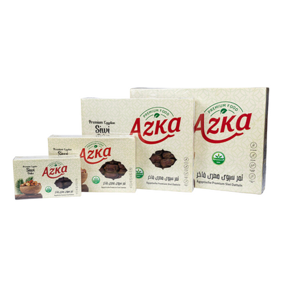 "Azka Premium Egyptian Siwa Dates, soft and sweet with caramel notes, healthy natural snack"