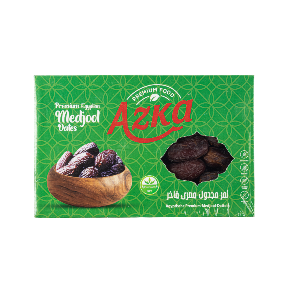 "تمر مجدول مصري فاخر من أزكى، كبير الحجم وطعمه حلو وطازج، مثالي للتسوق أونلاين"