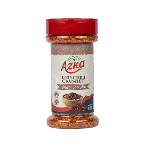 "رقائق فلفل أحمر مجروش أزكى 50غ – نكهة حارة قوية لتتبيل المشويات والطعام الحار"