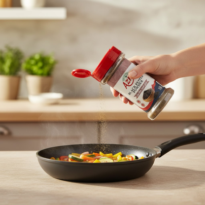 "Azka Premium Black Pepper Powder 70g – finely ground black pepper with bold aromatic flavor, perfect for salads and steak"