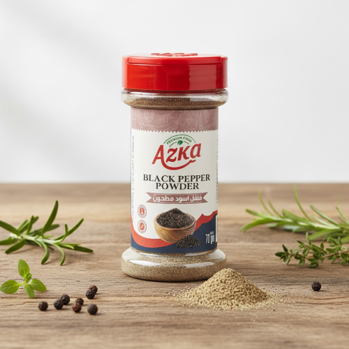 "بودرة فلفل أسود فاخرة من أزكى 70غ – تجهيز احترافي للطعام مع فلفل أسود عالي الجودة"