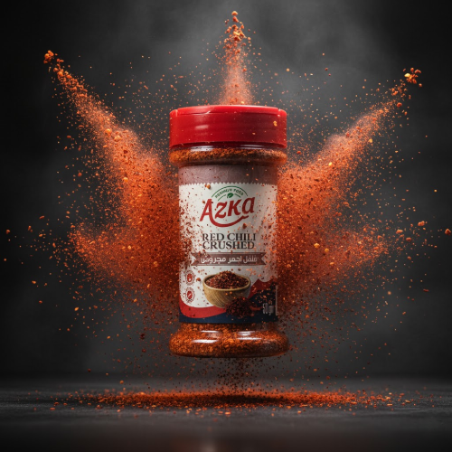 "Azka Crushed Red Chili Flakes 50g – 100% natural chili seasoning adding color and heat to your daily meals"