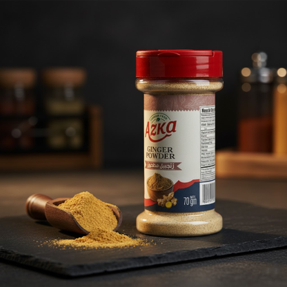 "Azka Ginger Powder 70 g – high‑quality ginger with warm and spicy flavor, perfect for savory dishes, sweets and drinks"