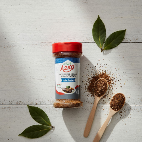 "Azka بهارات استيك مونتريال 80 غ – نكهة فلفل وأعشاب عالية الجودة، مثالي للشوي والأوقات الخاصة"