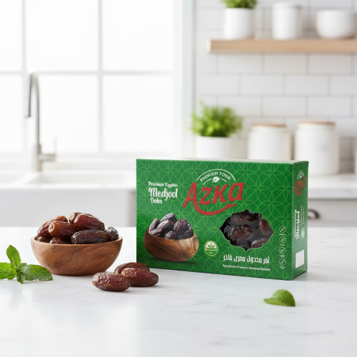 "Premium Azka Medjool Dates from Egypt, large golden-brown dates, perfect gift or supply"