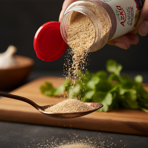 "بودرة ثوم فاخرة من أزكى 70غ – نكهة ثوم محترفة لل marinades، الشوربات، السلطات، الكريمة"