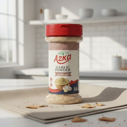"أزكى بودرة ثوم 70 غ – مكون أساسي للطبخ اليومي، نكهة ثوم طبيعية ومركّزة بدون إضافات صناعية"