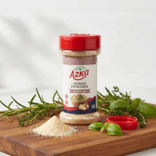 "Azka Premium Onion Powder 70 g – finely ground onion with mild flavor, perfect for soups and sauces"