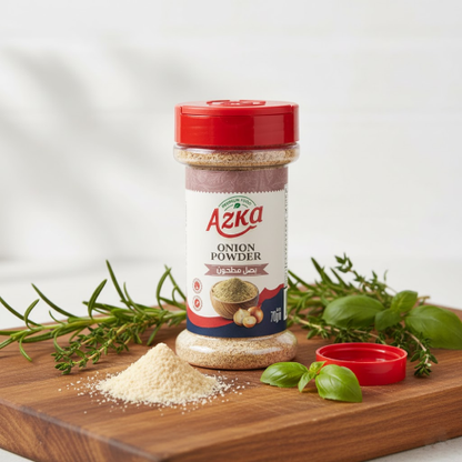 "Azka Premium Onion Powder 70 g – finely ground onion with mild flavor, perfect for soups and sauces"