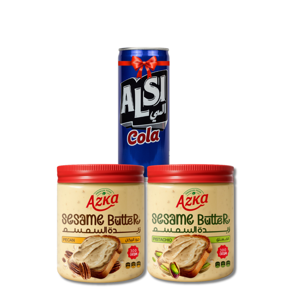 Azka Sesame Butter Bundle: Pecan & Pistachio Flavors (100% Natural) + FREE Alsi Cola 🎁