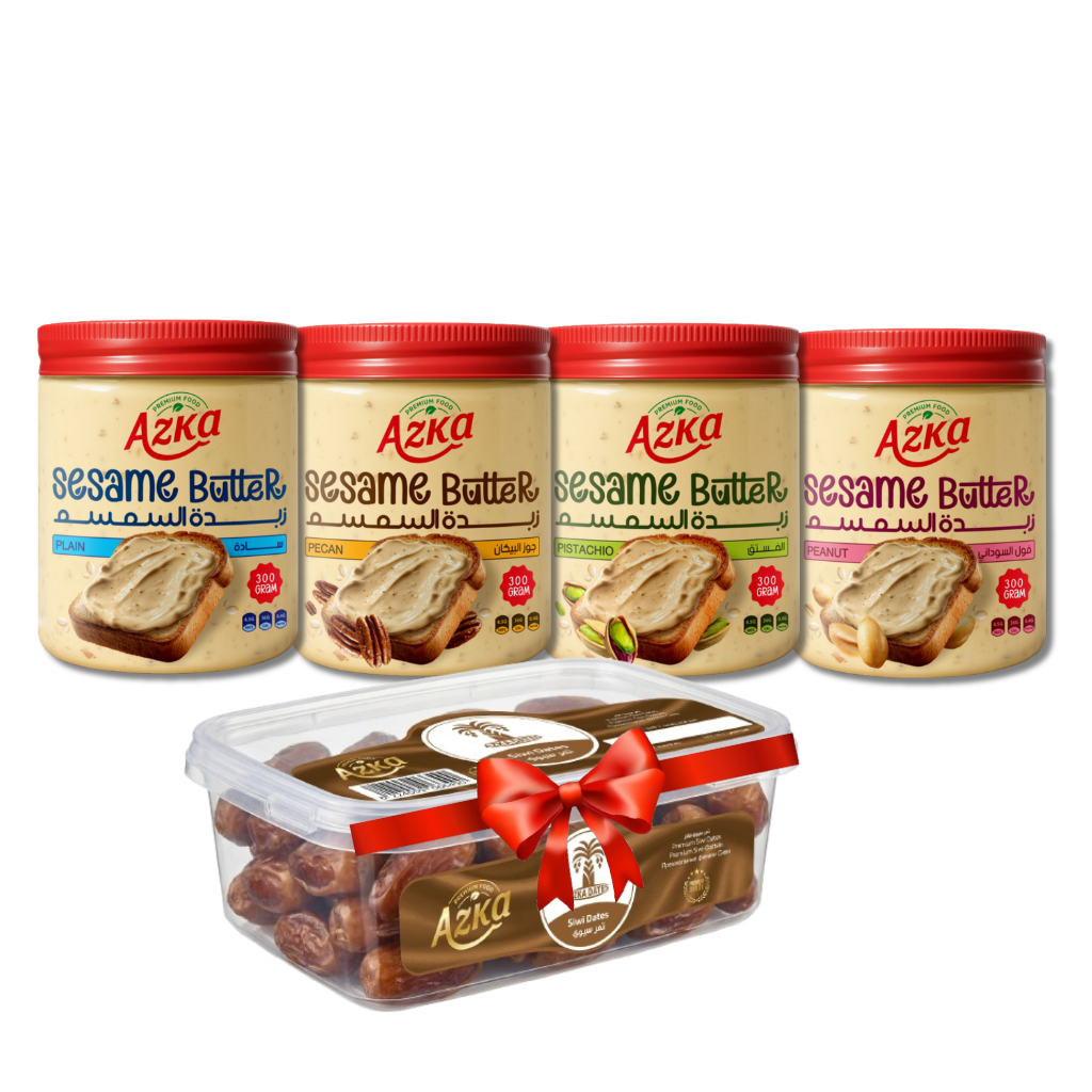 Azka Sesame Butter Bundle (Pecan, Pistachio, Peanut, Plain) + FREE Premium Siwi Dates 🎁