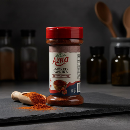 "Azka Premium Smoked Paprika Powder 60 g – 100% natural spicy sweet pepper smoke‑flavored, adds bold character to dishes"