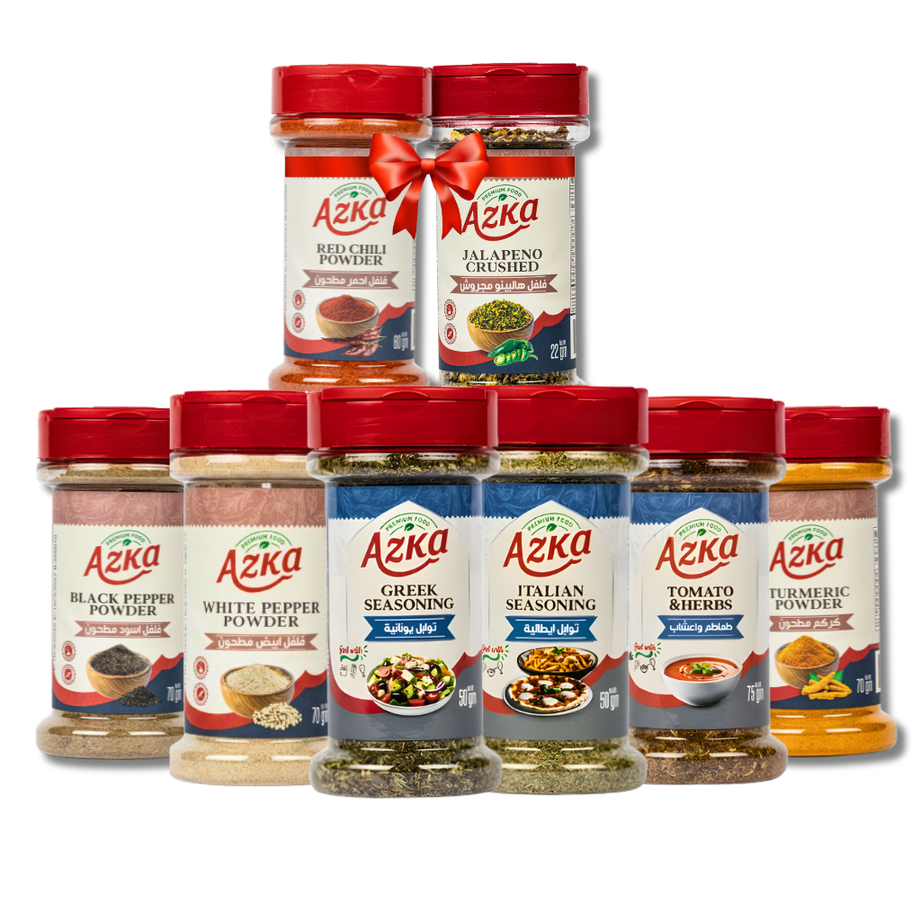 Azka Spices Bundle: 6 Premium Seasonings + 2 FREE Spicy Gifts (Red Chilli& Jalapeño) 🎁
