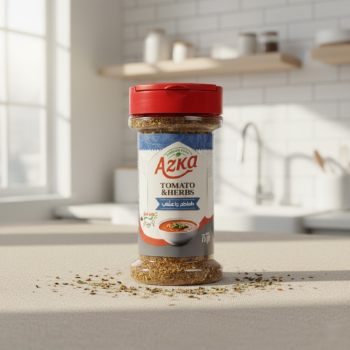 "بهار طماطم وأعشاب بريميوم من أزكى 75 غ – نكهة متوازنة من الطماطم وأعشاب متوسطية، مثالي للطبخ الإبداعي"
