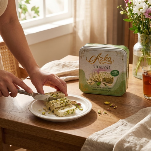 أزكى حلاوة الفستق الإضافية بريميوم  (علبة) - حلوة شرق أوسطية لذيذة