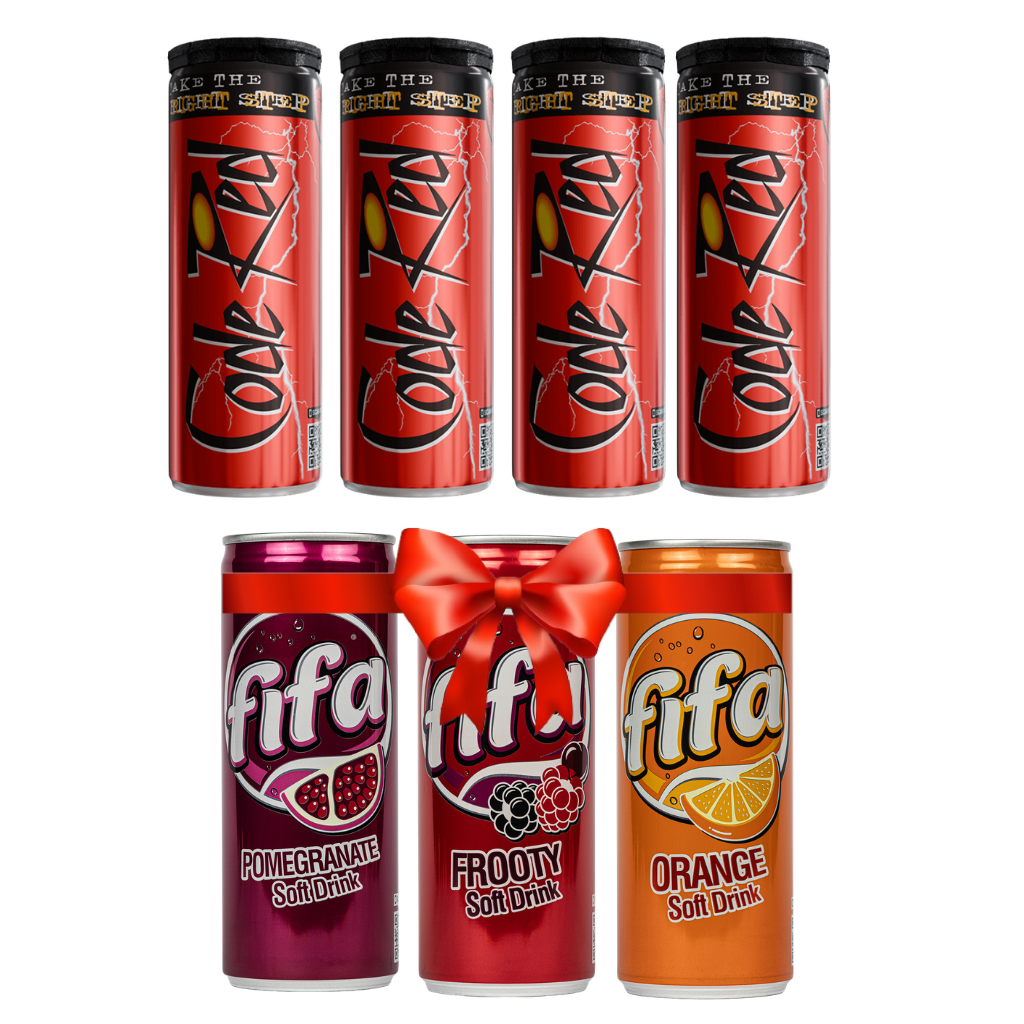 Energy & Refreshment Bundle: 4x Code Red Energy Drink (250ml) + 3x FREE 🎁 Fifa Soda Assorted Flavors