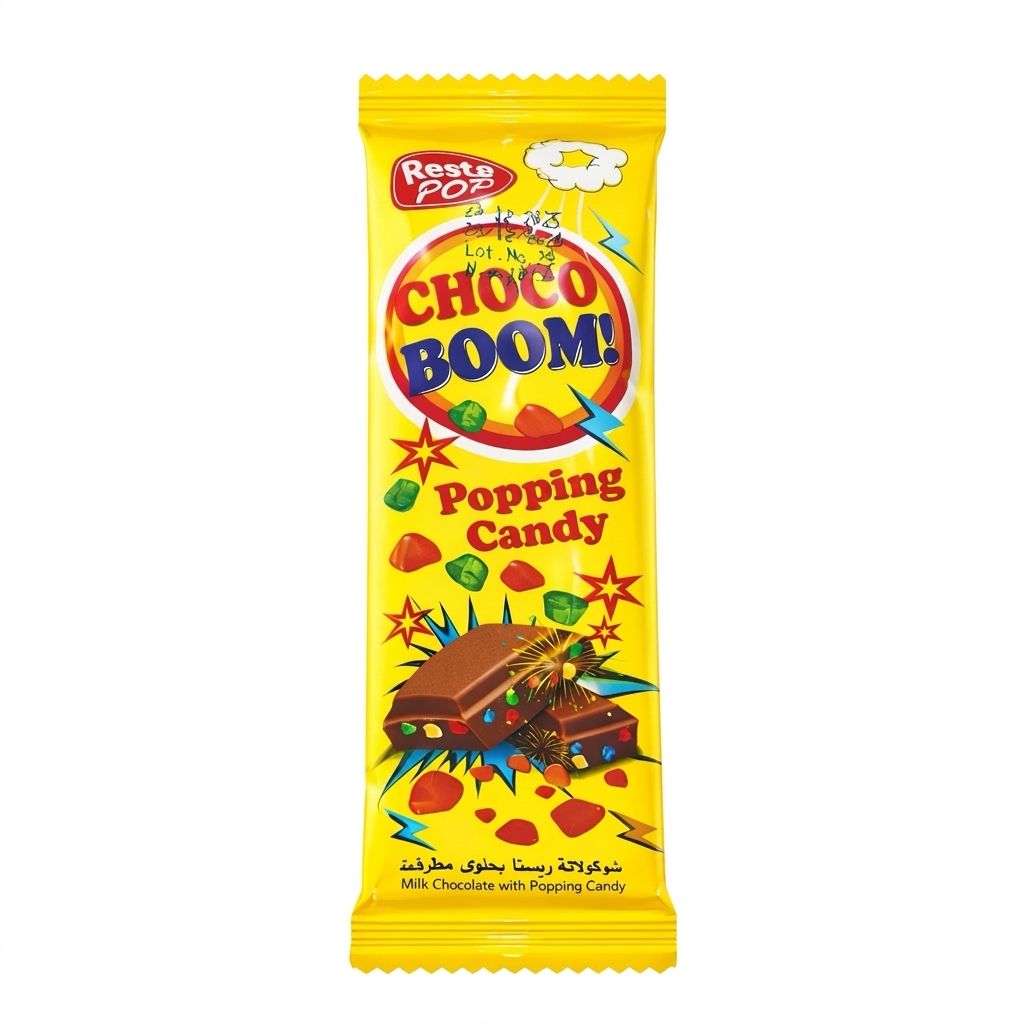 Resta Pop Choco Boom – Milk Chocolate with Popping Candy Filling
شوكولاتة ريستا بوب (Choco Boom) محشوة بحلوي مفرقعة لتجربة ممتعة