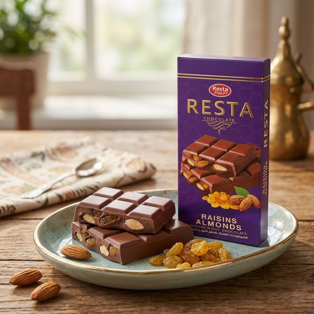 Resta Pop Chocolate with Crunchy Almonds & Sweet Raisins (45g)