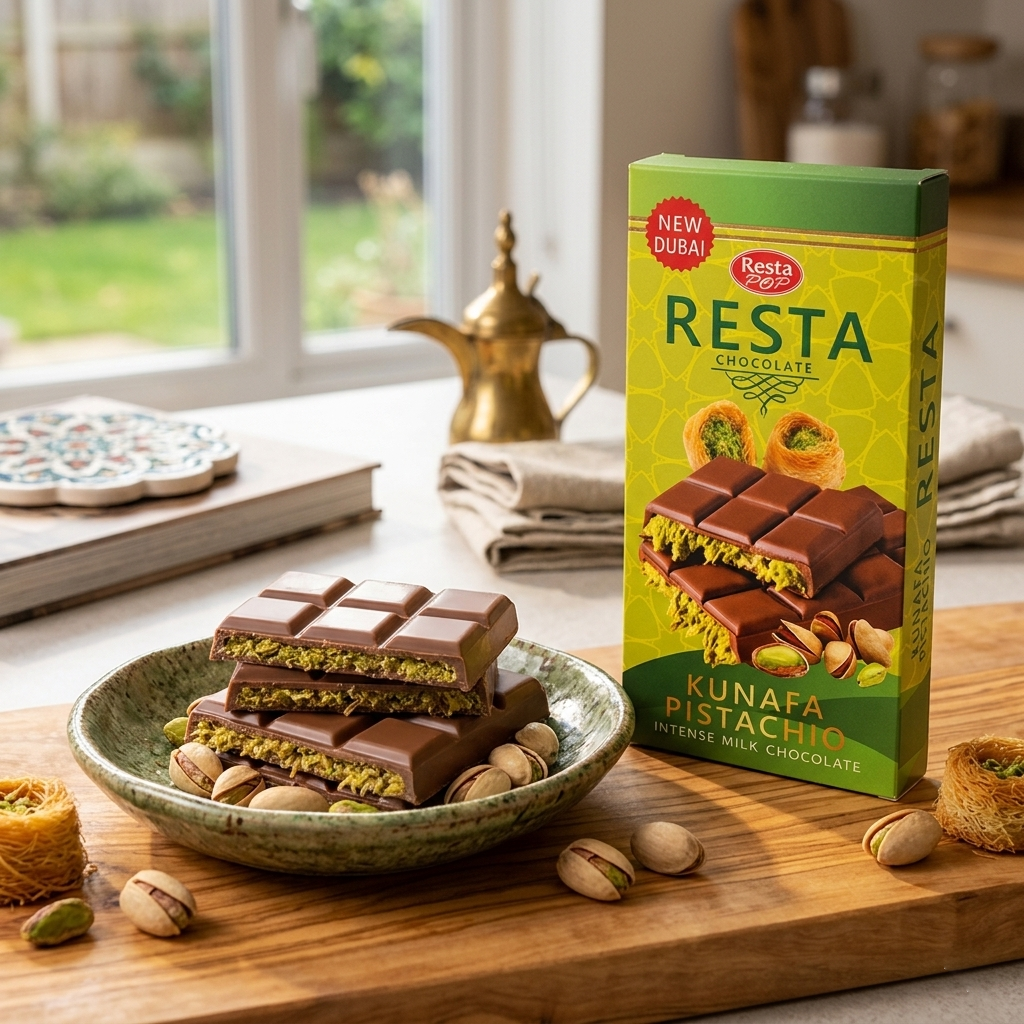 Resta Pop Chocolate with Pistachio Cream & Crunchy Kunafa Filling (45g)