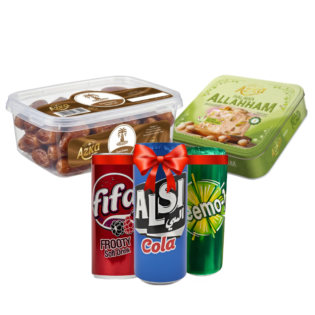 Royal Hospitality Bundle: Premium Pistachio Halva (Tin) + Siwi Dates (800g) + 3 FREE Soda Gifts 🎁
