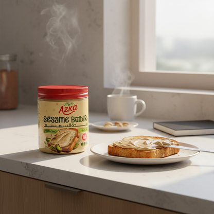 قوام الحلاوة الطحينية بالفسدق الكريمي - منتجات أزكى شوب الطبيعية والمميزة