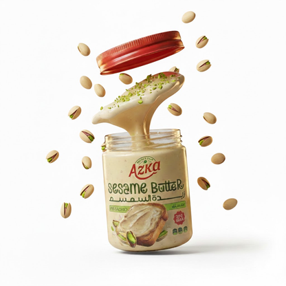 حلاوة طحينية طبيعية بالفسدق من أزكى فودز - خالية من زيت النخيل وطبيعية 100%